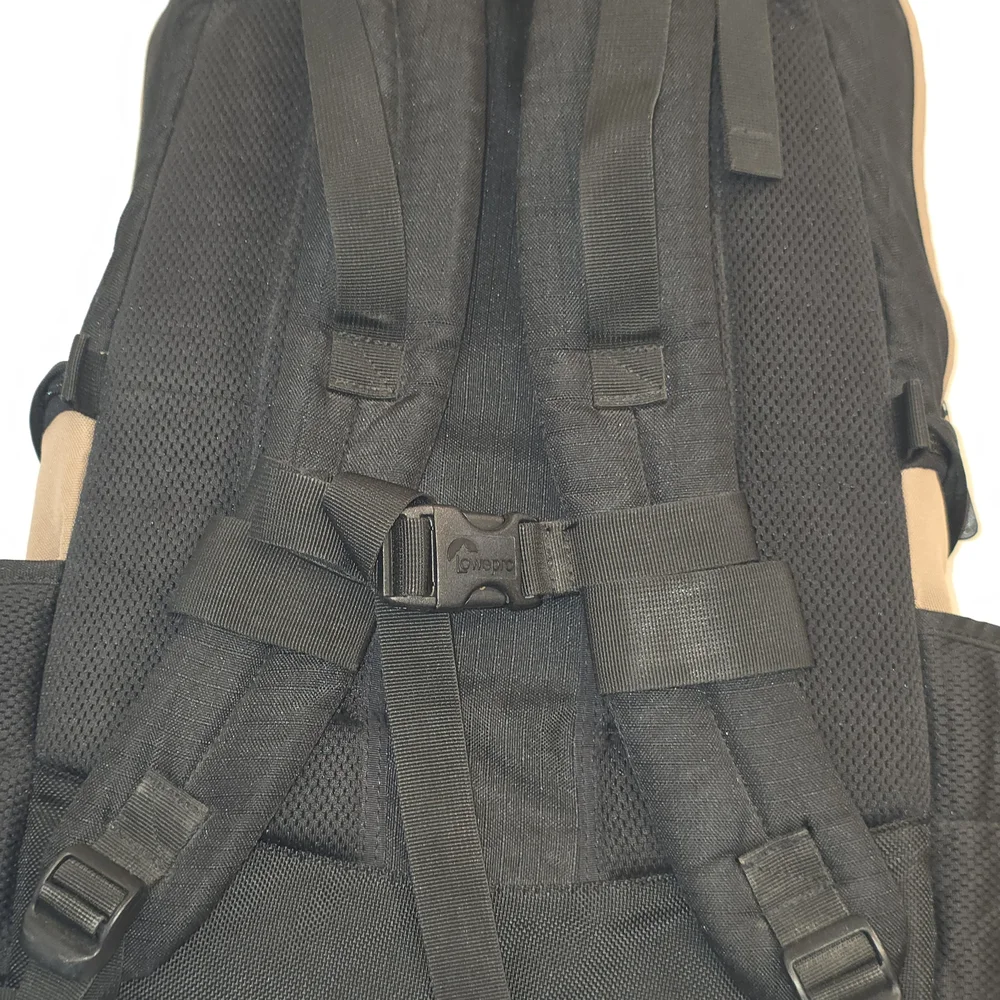 Lowepro Black and Tan Camera Backpack with Padded Gear Protection